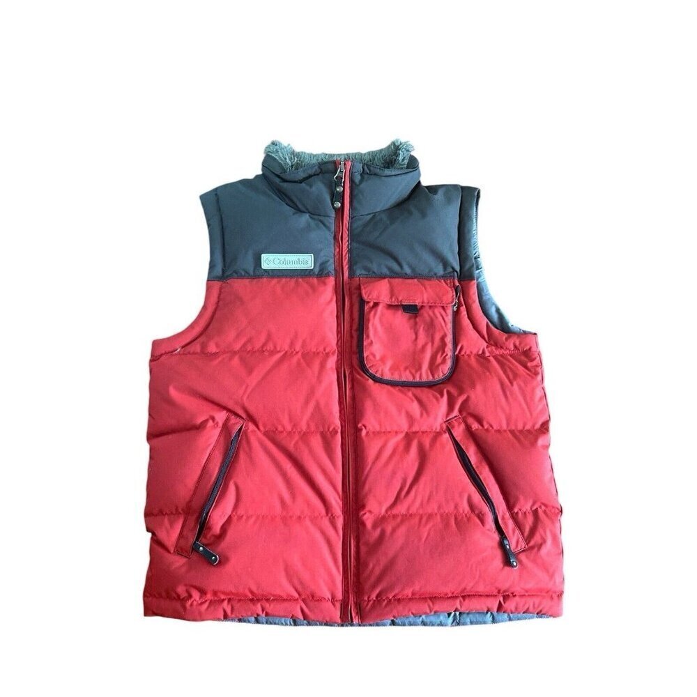 Columbia Boys XCO Thick Puffer Vest Red & Gray‎ Full Zip Pockets Warm M 10/12